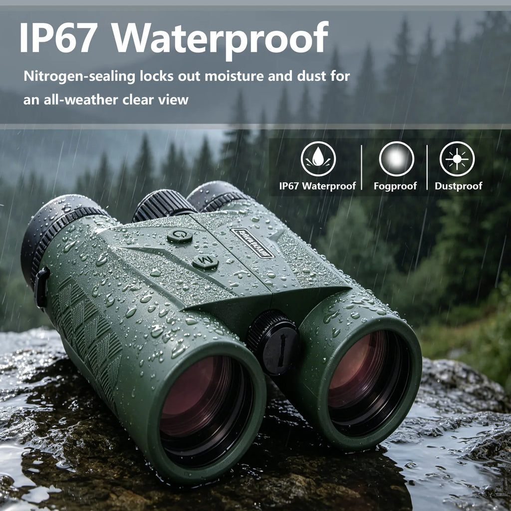 BOSHIWEI 10x42 HD Binoculars with Laser Rangefinder IPX7 Waterproof Ergonomic Design for Long Time Outdoor Viewing and Measuring