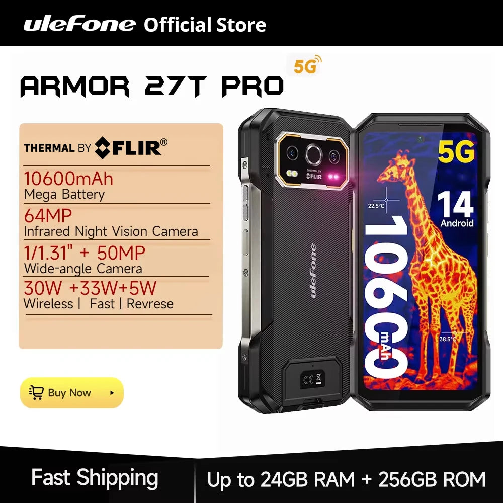 Ulefone Armor 27T Pro 5G THERMAL BY FLIR® Rugged Phone 10600mAh Android 14 Smartphone 64MP 6.78" 24GB+256GB NFC Mobile Phone Main image