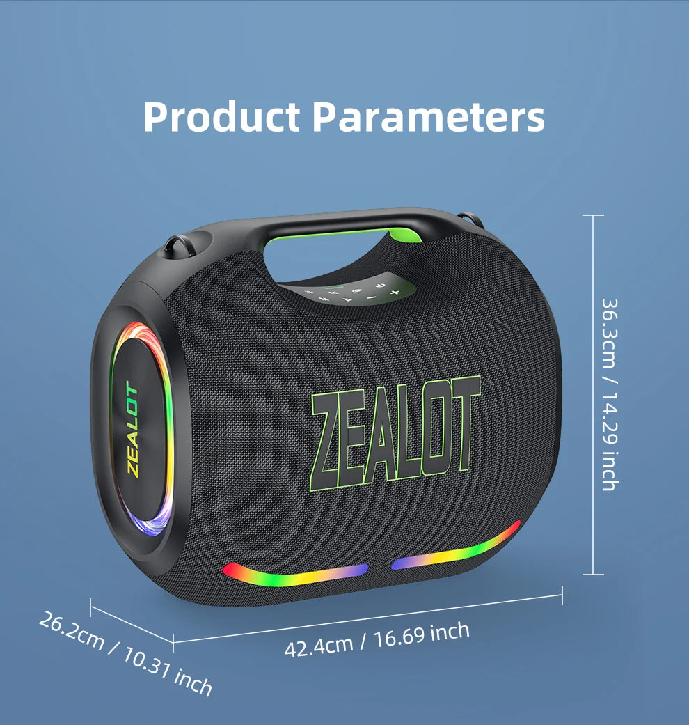 ZEALOT-ZE21 250W Portable Bluetooth Speaker High Volume Waterproof 48000mAh Wireless TWS Subwoofer Suporrt USB/TF/AUX RGB light