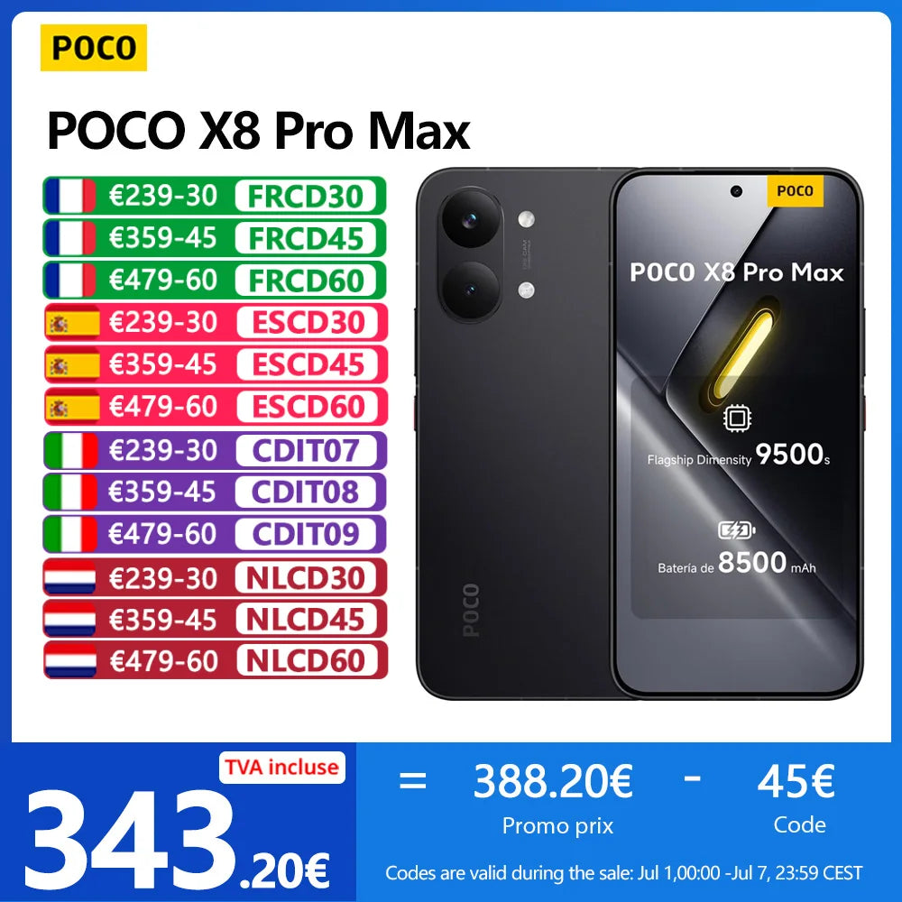 Poco X8 Pro Max 5g, Nfc, Mediatek Dimensity 9500S, 1.5K Amoled Display, 6.83", 120Hz, 50Mp Camera, Ip68... Main image