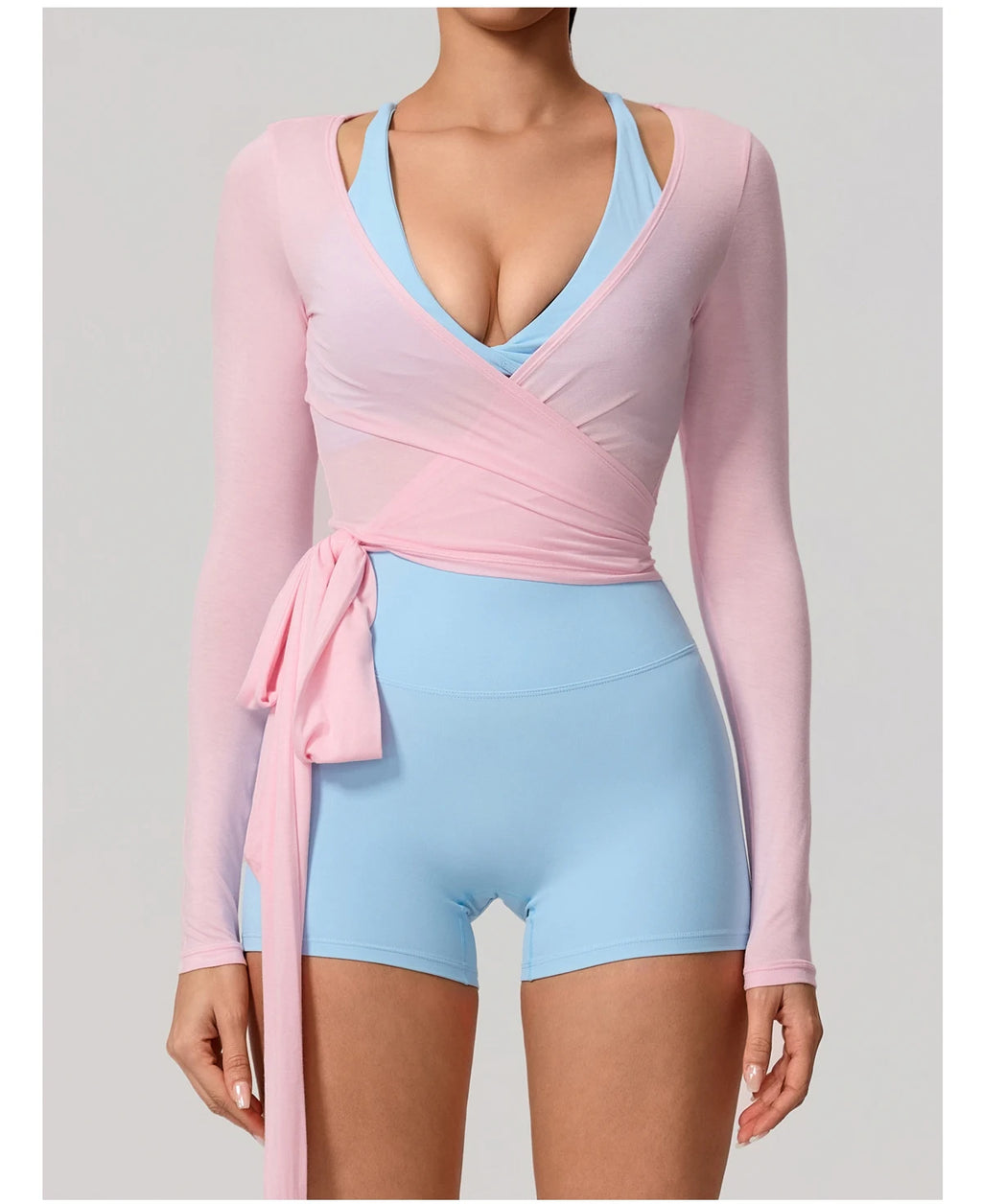 New Summer Women's Yoga Long Sleeve One Piece Strap Yoga Clothing Female Training Premium Ballet Wrap TopsWoman Gym Sports Top