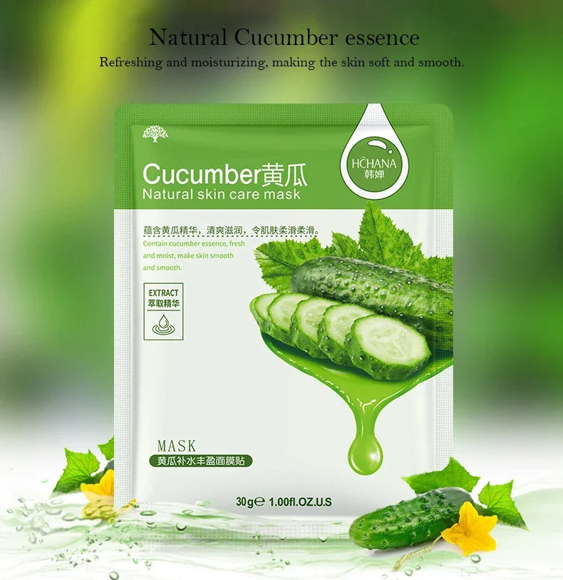 20pcs Natural Plant Facial Mask Moisturizing Oil Control Anti-Aging Fruit Aloe Korean Sheet Face Mask Beauty Skin Care Prodcuts