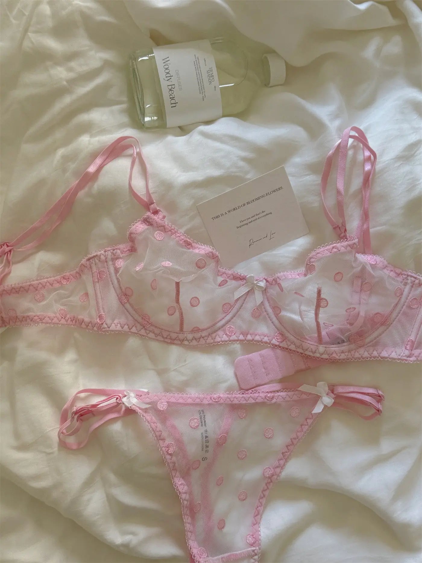 French Retro Lace Bra & Thong Set | Sexy Polka Dot Sheer Mesh Lingerie for Plus Size Big Bust, Ultra Thin MOYISU Panty TUSHY Set