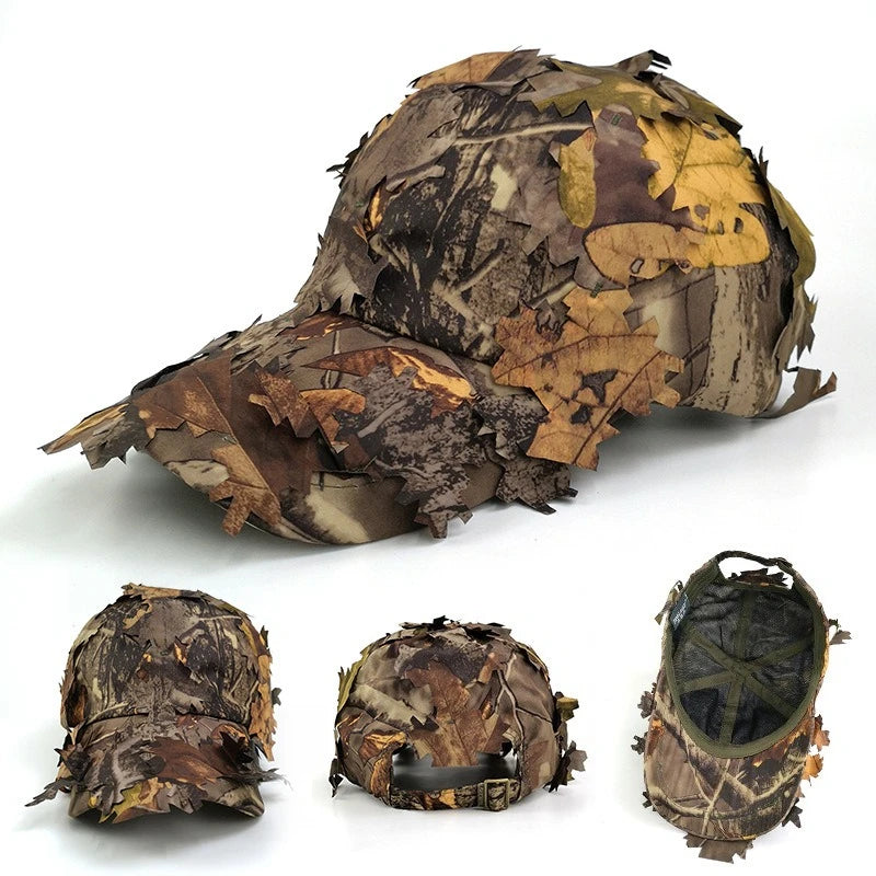 Men's 3D Leaves Ghillie Camo Baseball Cap, Tactical Hunting Hat for Fishing & Outdoor