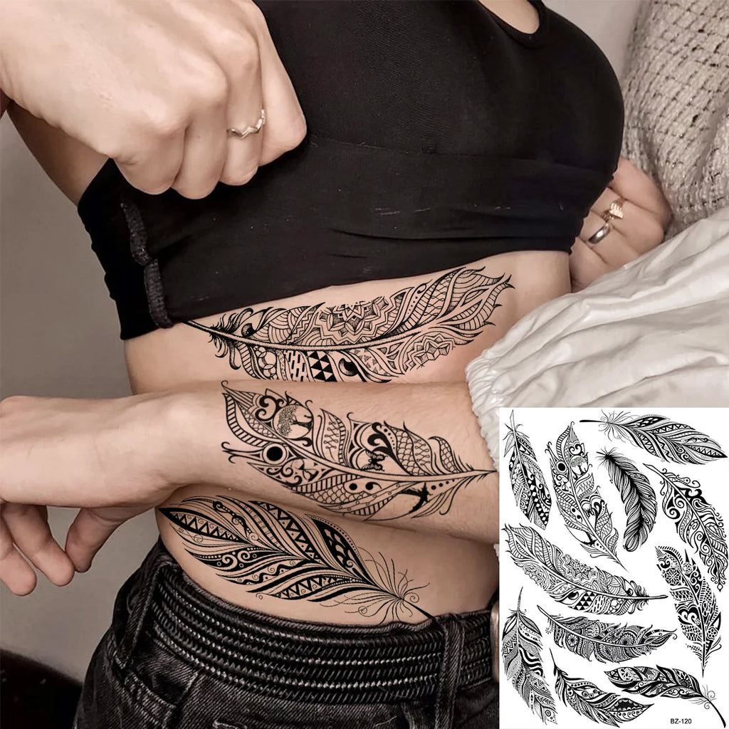 Lotus Henna Mandala Chest Temporary Tattoos For Women Underboob Adult Butterfly Turtle Lion Fake Tattoo Sexy Waterproof Tatoos