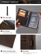Retro Leather Passport Cover RFID Blocking For Cards Travel Passport Wallet Document Organizer Case With 1 Pen Holder Men Women