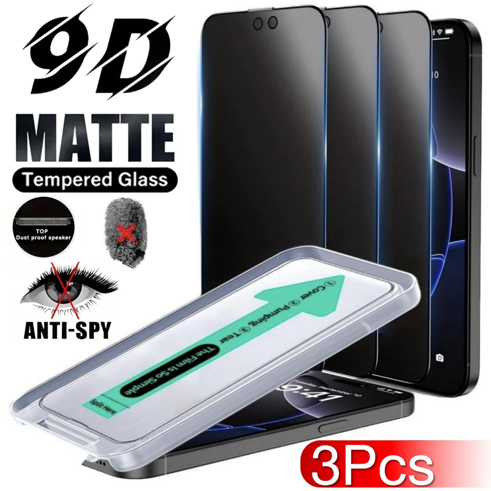 3-5 piece Set Of iPhone 17 16e 16 15 14 13 12 11 Pro Max XS XR Matte Screen Protector Tempered Glass Block Frosted Anti-Spy