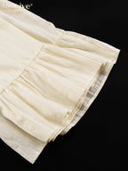 Clacive Fashion Loose Beige Cotton 2 Piece Set Women Elegant Long Sleeve Shirt With High Waist Wide Pants Set Female Clothing