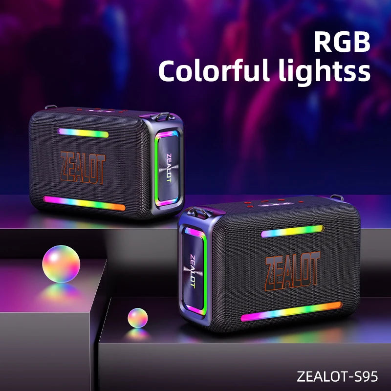 zealot-S95 Portable Bluetooth Speaker Waterproof 120W High Power RGB Colorful Light Wireless Subwoofer 360 Stereo Surround TWS