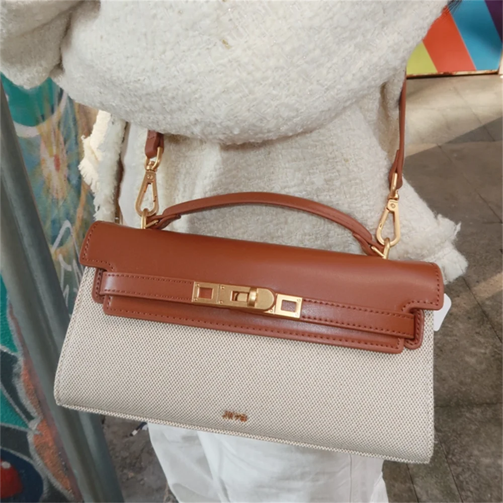 Luxury Leather and Woven Handbag with Vintage Metal Buckle, Elegant Short Handle, Stylish Women’s Tote for Evening & Daily Use