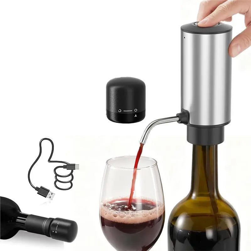 ASWUT-Electric Wine Dispenser, Touchless Automatic Beverage Pourer, Rechargeable Wine Pourer With Lockable Wine Stopper