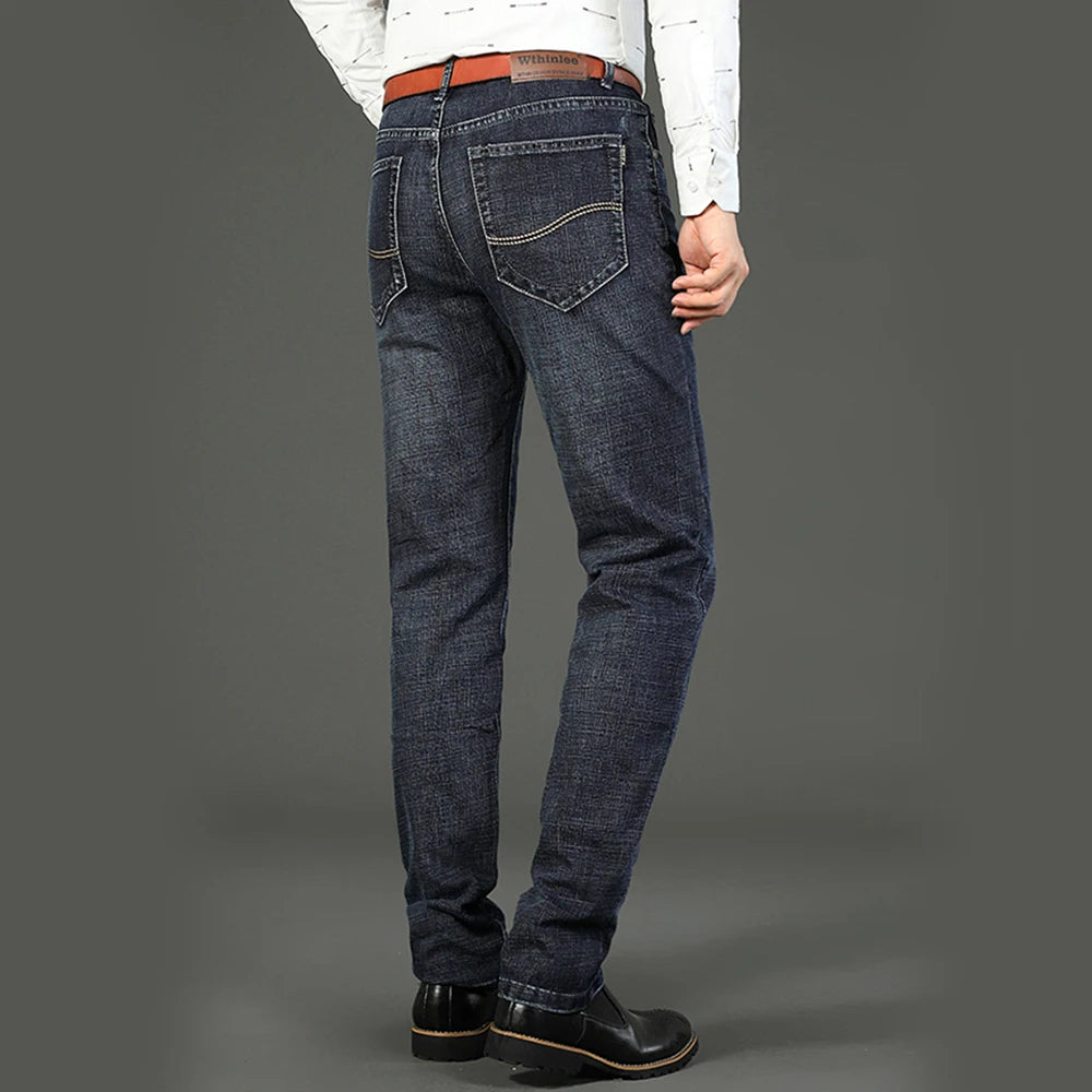 Wthinlee Business Men Jeans Casual Straight Stretch Fashion Classic Blue Black Work Denim Trousers Spring Summer Brand Clothing