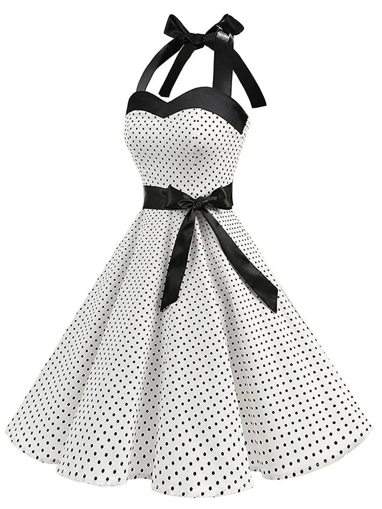 Women Polka Dot Print Summer Dress Sexy Retro White Halter Vintage Dress Robe Femme Pin Up Rockabilly Party Dress Secondary image
