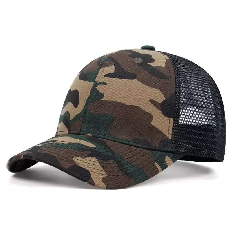 Military Camo Breathable Hard Top Baseball Cap | Wide Brim, Adjustable for Men & Women | Fishing, Hiking, Cycling Sun Hat Main image