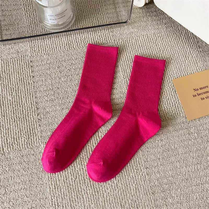 33 Colors Summer Cotton Soft Socks Happy Colorful Women's Mid-tube Stocking Fashion Trend Red Green Ankle Sox Autumn Hosiery