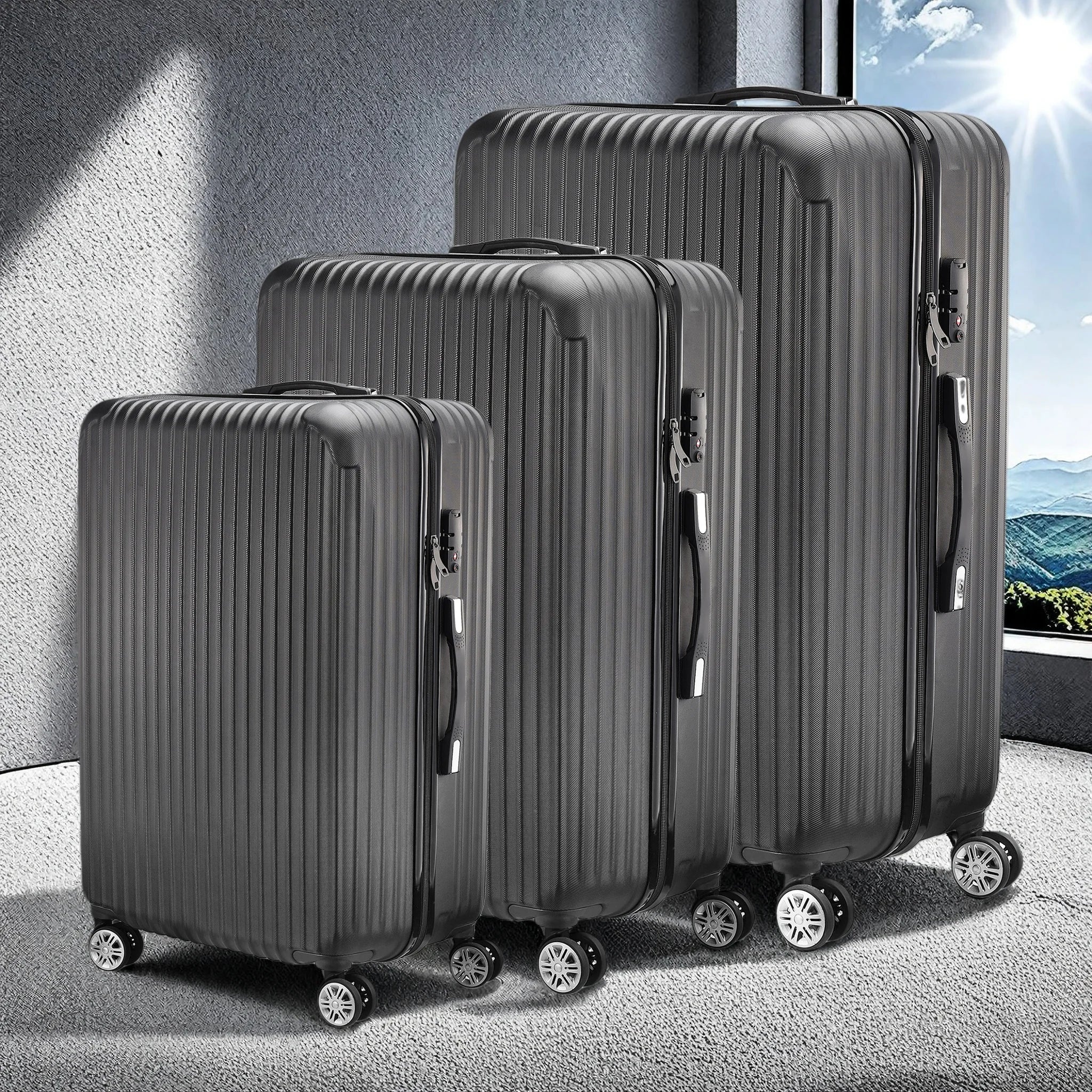 Anajqaqia Black Suitcase Set 3 Piece Luggage Set with Trolley Handle, Double Wheels and TSA Lock, Travel Suitcase Set