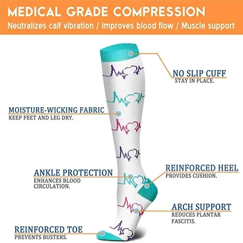 Compression Socks Women Men Knee Stocking Edema Diabetes Varicose Veins Nurse Compression Running Cycling Travel Socks