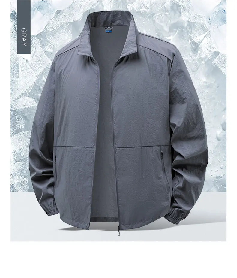 Men's Sun Protection Jacket Ultrathin Windbreaker Summer Outdoor UV Jacket Loose Stand Collar Oversized Sunscreen Coat Fishing