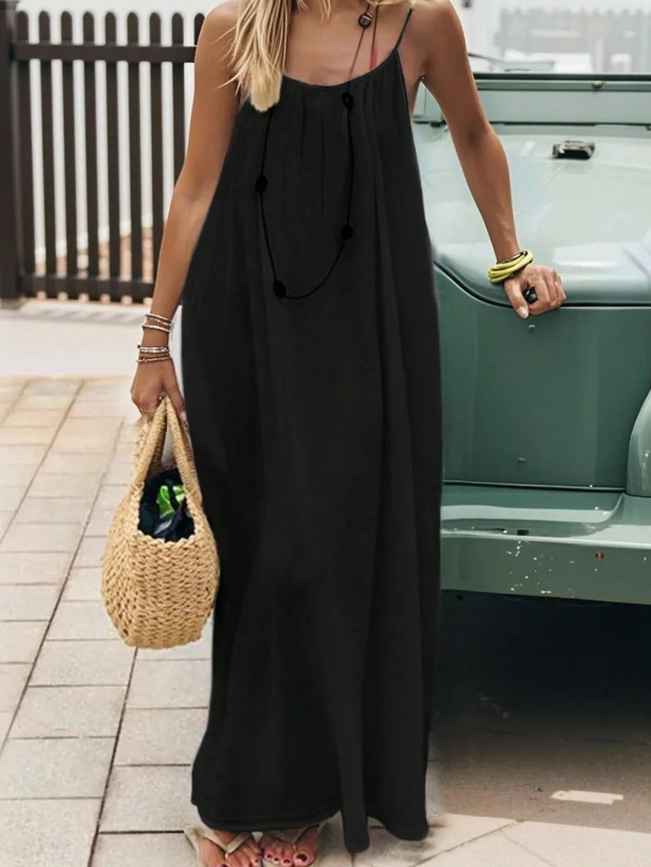 2026 Loose-Fit Spaghetti Strap Dress Women's Casual Homewear Summer Dress Solid-Color Vacation Cool Homewear