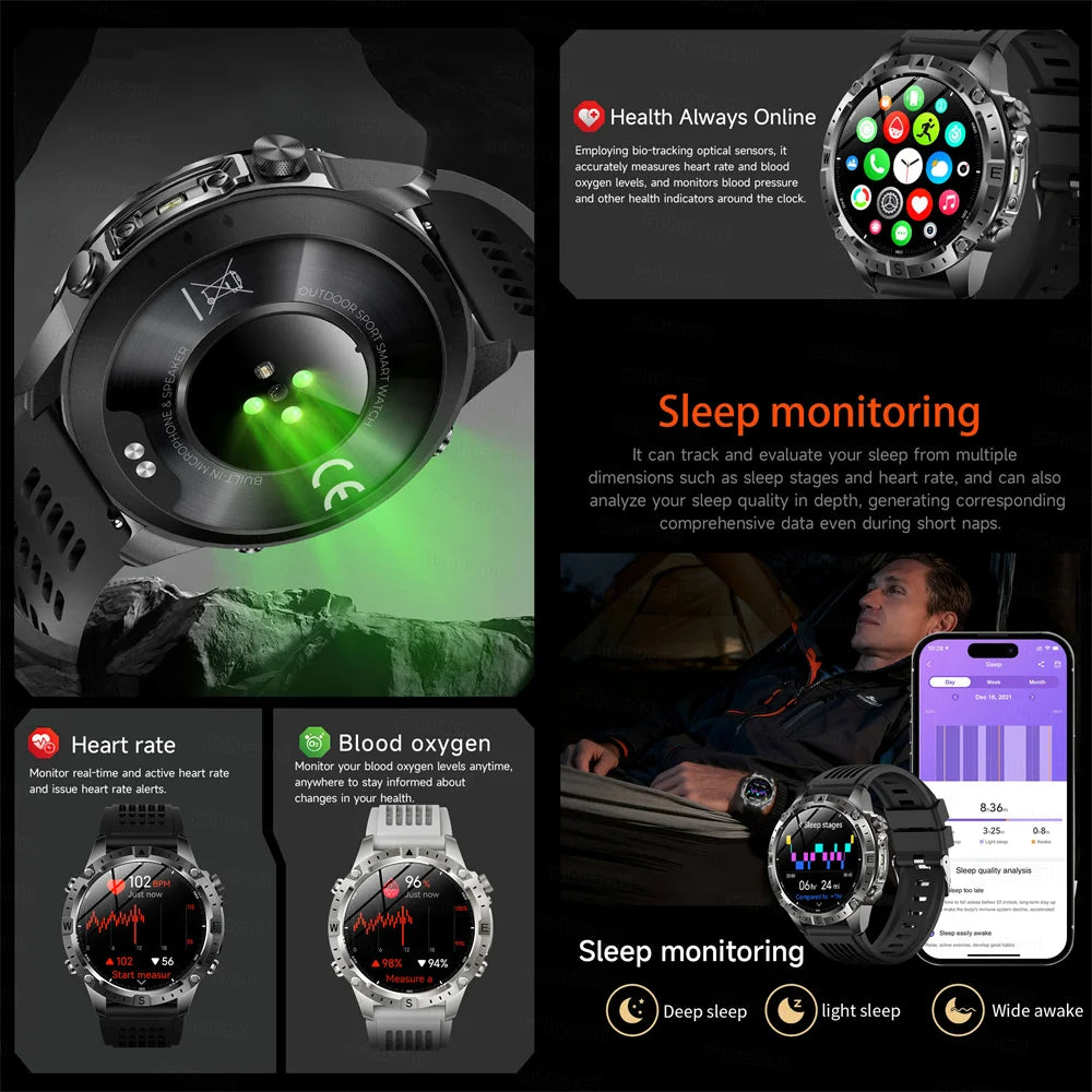 GPS Sports Smartwatch Men Women Swim Waterproof Fitness Tracker 2GB Memory Offline Maps  SpO2 Rugged Outdoor Smartwatch for Men
