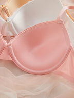 3PCS Women's Underwear Set Lace Trim Ribbed Push Up Bra Bow Comfortable Underwire Support Women's Bra