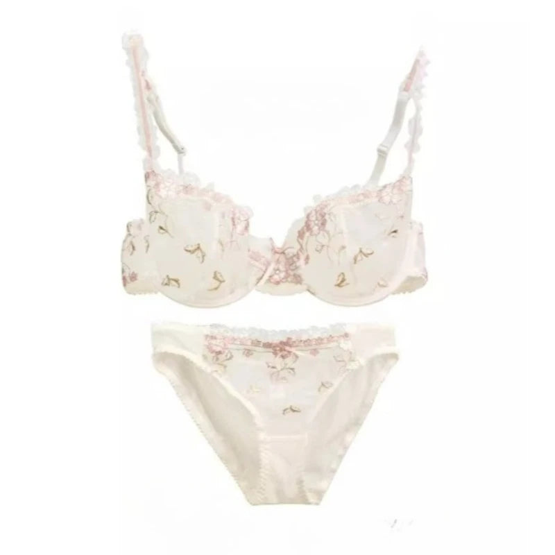 French Style Minimiser Bra Set | Big Size Unpadded Lace Half Cup, Large Cup Thin Anti-Sagging Sheer Lingerie Set BANERDANNI Bras