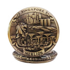 Retro Charm Neutral Fashion Merlion Scenic Spot Carving Quartz Pocket Watch Steampunk Men's and Women's Necklace Pendant Gift