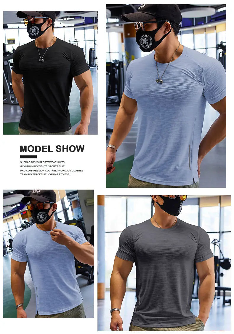 Muscle Training Compression T-shirt Man Running Dry Fit Tee Plain Color Plus Size Gym Men's T-shirts Sports Men Tops Sweatshirt