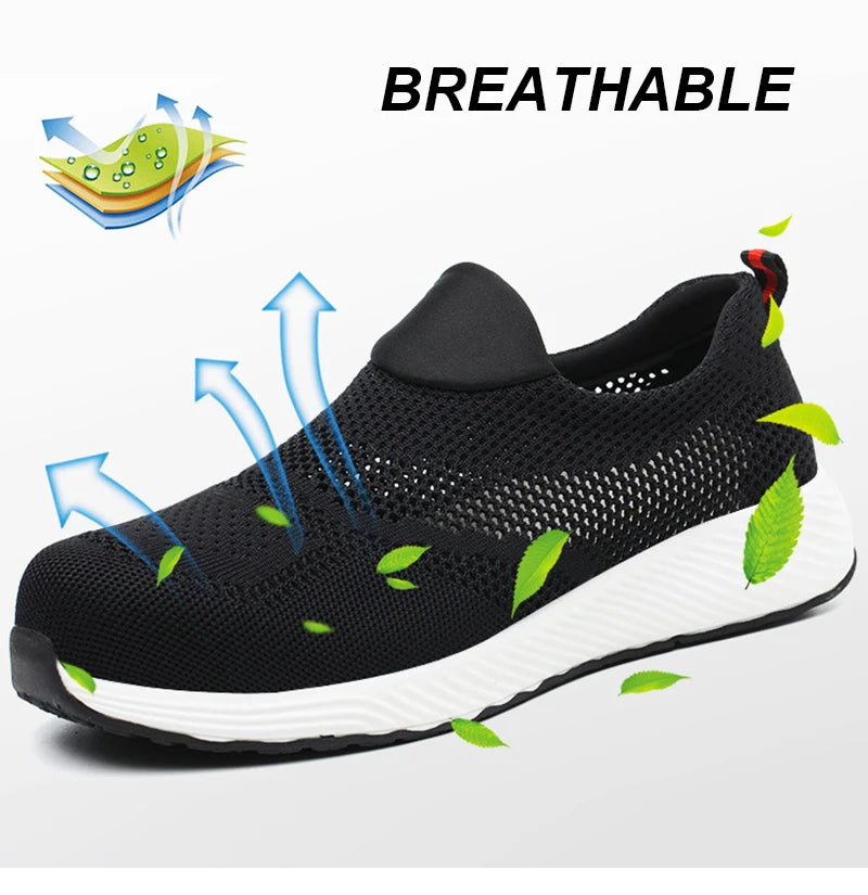 Summer Mesh Light Work Sneakers Steel Toe Protective Work Safety Shoes Men Women Breathable Construction Shoes Work Boots Men