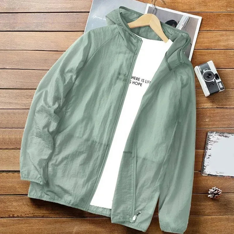 Men's Summer Thin Sun Protection Jacket Outdoor Zipper Hooded Loose Casual Outerwear UV-proof Breathable Quick Dry Cycling Coats