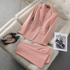 NAVIU New 2024 Women Pant Suits Pink Blazer And Jacket Set Office Ladies Work Business Uniform Female Pantsuit OL Style Beige