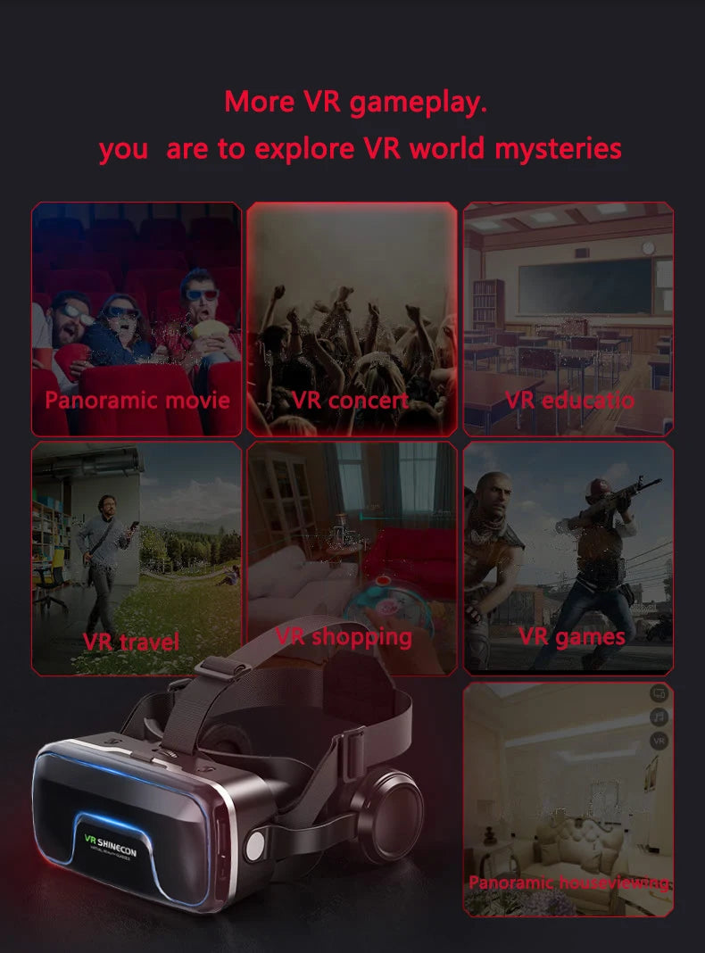 VR Glasses 3D Virtual Reality Headset Devices Helmet Lenses Goggles Smart For Smartphones Phone Cell Mobile Game Viar Viewer Set