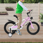 16 Inch Children's Bicycle Carbon Steel Mountain Bike with Auxiliary Wheels & LED Light for 5-8 Years Old,Height Adjustable,60Kg