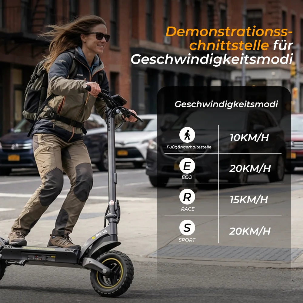 V5Pro Offroad E Scooter 10 Zoll ABE zertifiziert 500W 48V12.5Ah Geländereifen Dual Federung E Bremse Voltix APP Deutschland