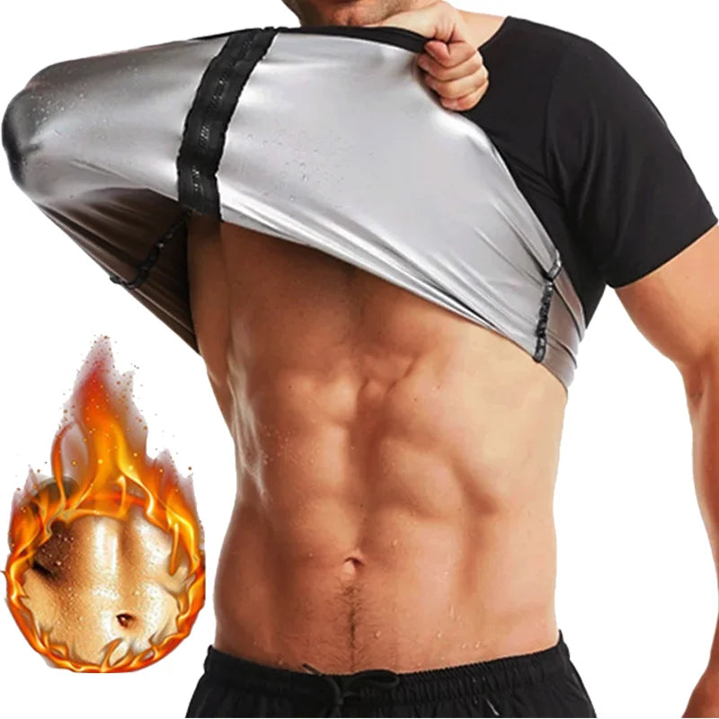 Men Sweat Sauna T-shirt Heat Trapping Compression Shirts Waist Trainer Sportswear Slimming Sauna Suit Fitness Fat Burning Tops