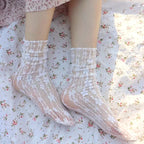 Women's Harajuku Kawaii Ladies Breathable Transparent Floral Lace Socks Sweet Mesh Fishnet Socks Soft Funny Socks Hosiery
