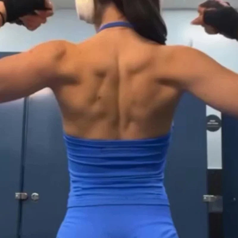 Gym Beautiful Open Back Bra Running Workout Impact Halter Longline Strappy Top Sports Yoga Vest Women's Fitness Tank Top Secondary image