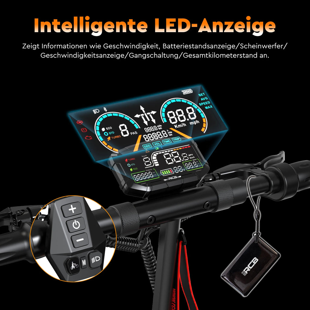 RCB NFC D5 ABE Ultra Electric Scooter for Adults ABE Certified 500W Motor 1600W Peak 27Ah Battery 110-130km Range 10 Inch Self-repairing Tires Double Brake Dual Suspension Turn Signals NFC APP