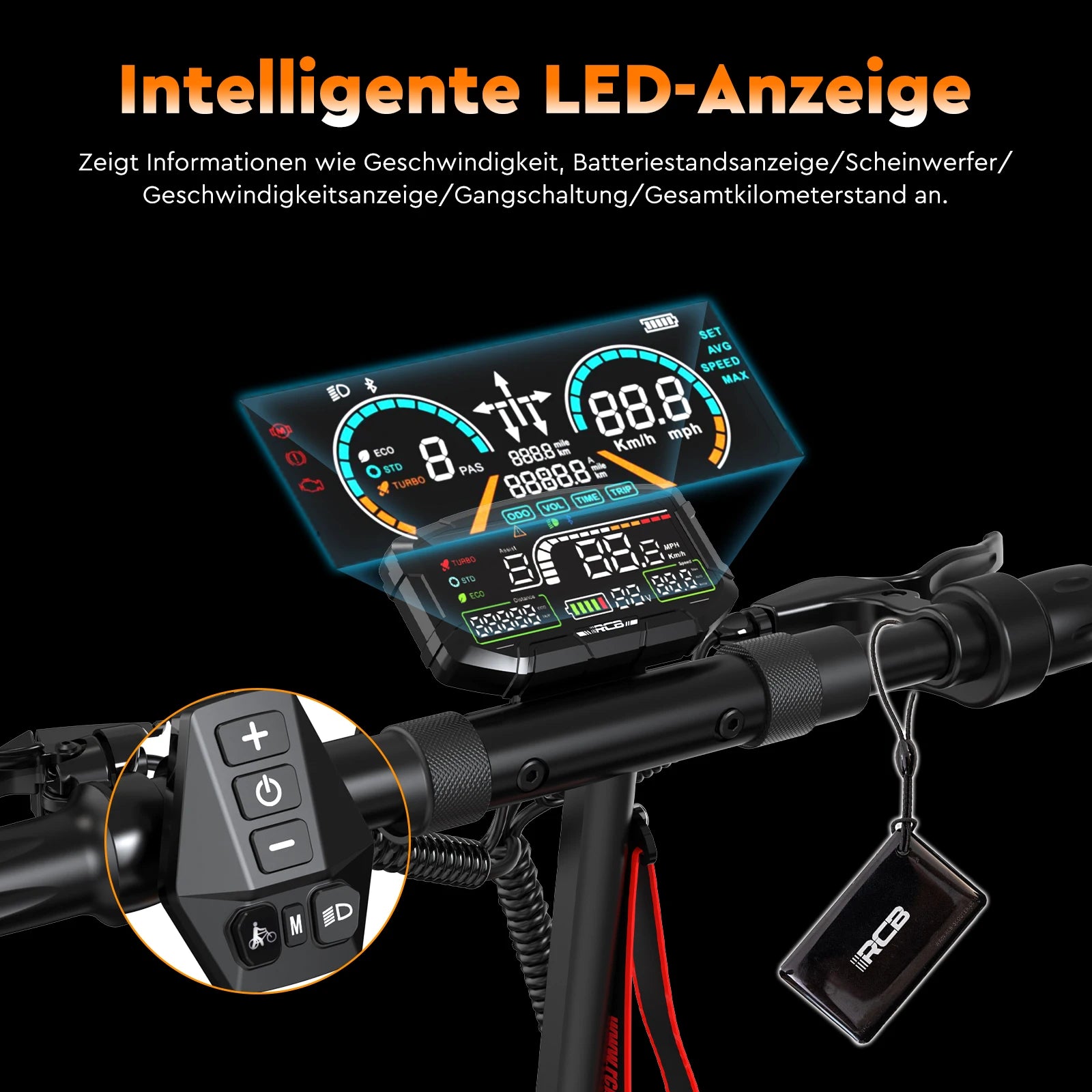 RCB NFC D5 ABE Ultra Electric Scooter for Adults ABE Certified 500W Motor 1600W Peak 27Ah Battery 110-130km Range 10 Inch Self-repairing Tires Double Brake Dual Suspension Turn Signals NFC APP