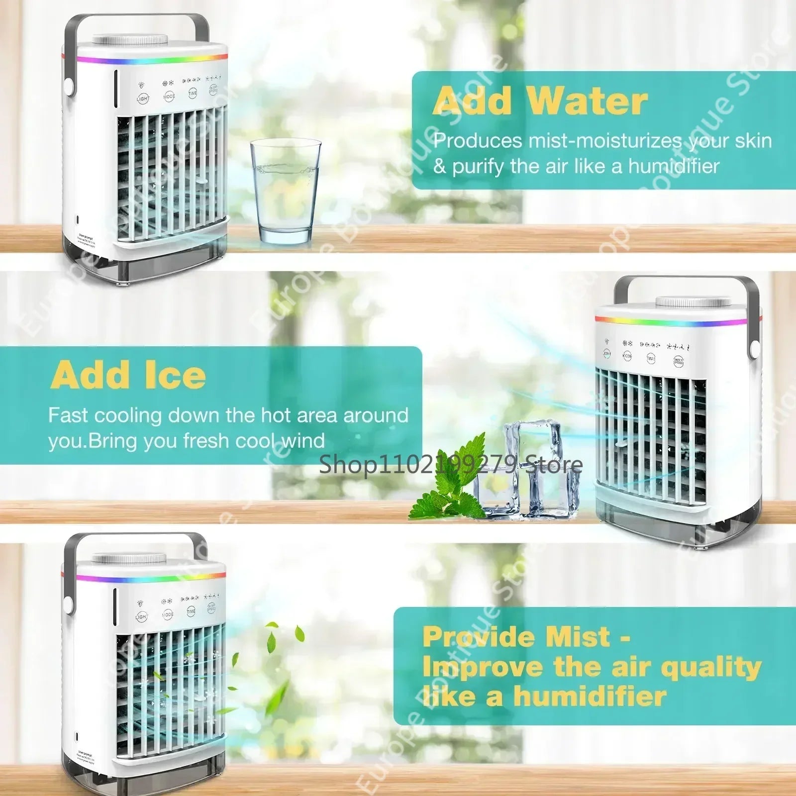 Mobile Home Cooler Fan Mini Multi-use USB Air Cooler Mist Humidifier High Speed Wind