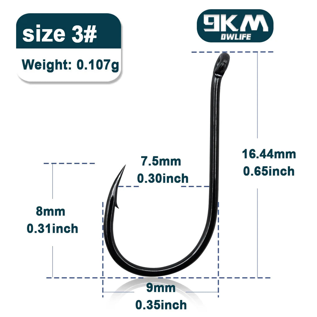 9KM Chinu Hooks 50~100Pcs Single Fishing Circle Hook Black High Carbon Steel for Saltwater Freshwater Porgy Bream Grouper