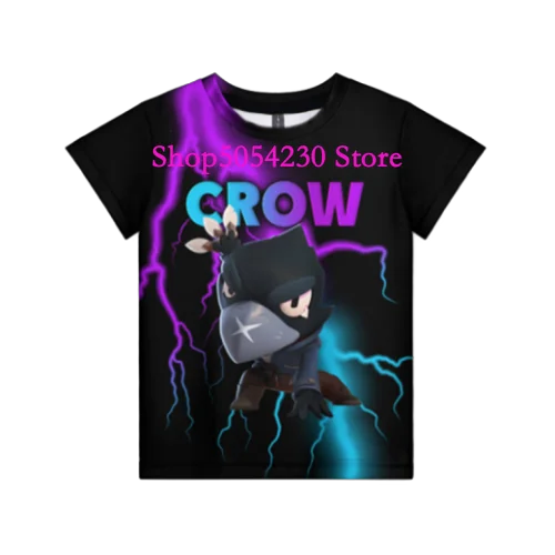 Boys Summer T-shirt Tees Brawl-Stars Anime Figures Leon Cartoon Characters Kids Cosplay Costumes Crow T Shirt Christmas Gifts