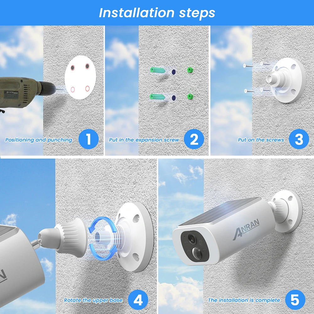 ANRAN 2K Solar Security Camera 3/5MP Outdoor Wireless 2.4G WIFI Camera Battery Cam Floodlight Color Night Vision Can't Add NVR