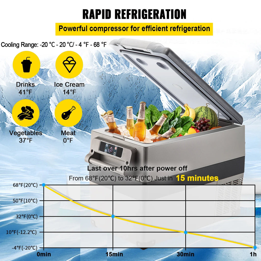 VEVOR  35L 45L 55L Car Refrigerator Mini Fridge Freezer Portable Compressor Cooler 12/24V DC 110-240V Ice Box for Camping
