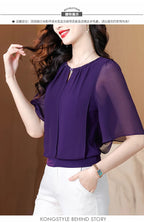 Summer Clothing Half Sleeve Chiffon Blouse 2025 New Fashion Loose Women Tops Solid Color Casual Pullovers Shirt