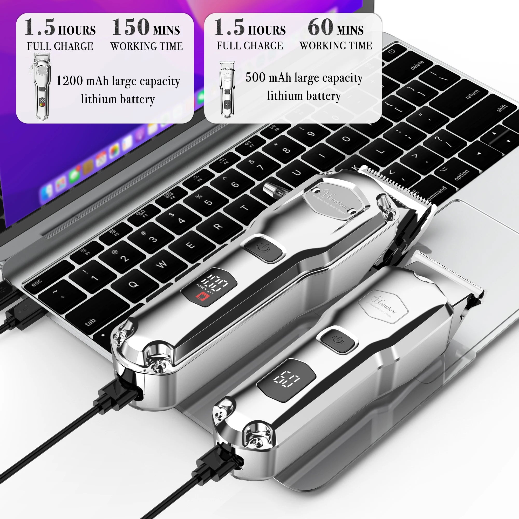 HATTEKER Professional Hair Clipper for Men Cordless Metal Barber Clipper and Trimmer Set Clipper for Hair Cutting Kit