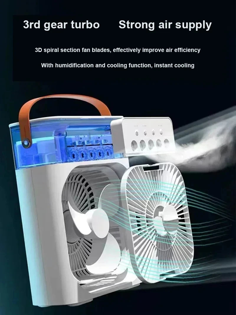 3 In 1 Mini Air Cooler Fan Portable Household Air Conditioner Humidifier LED Night Light For Home Office Desk Use25.5x18.5x8cm