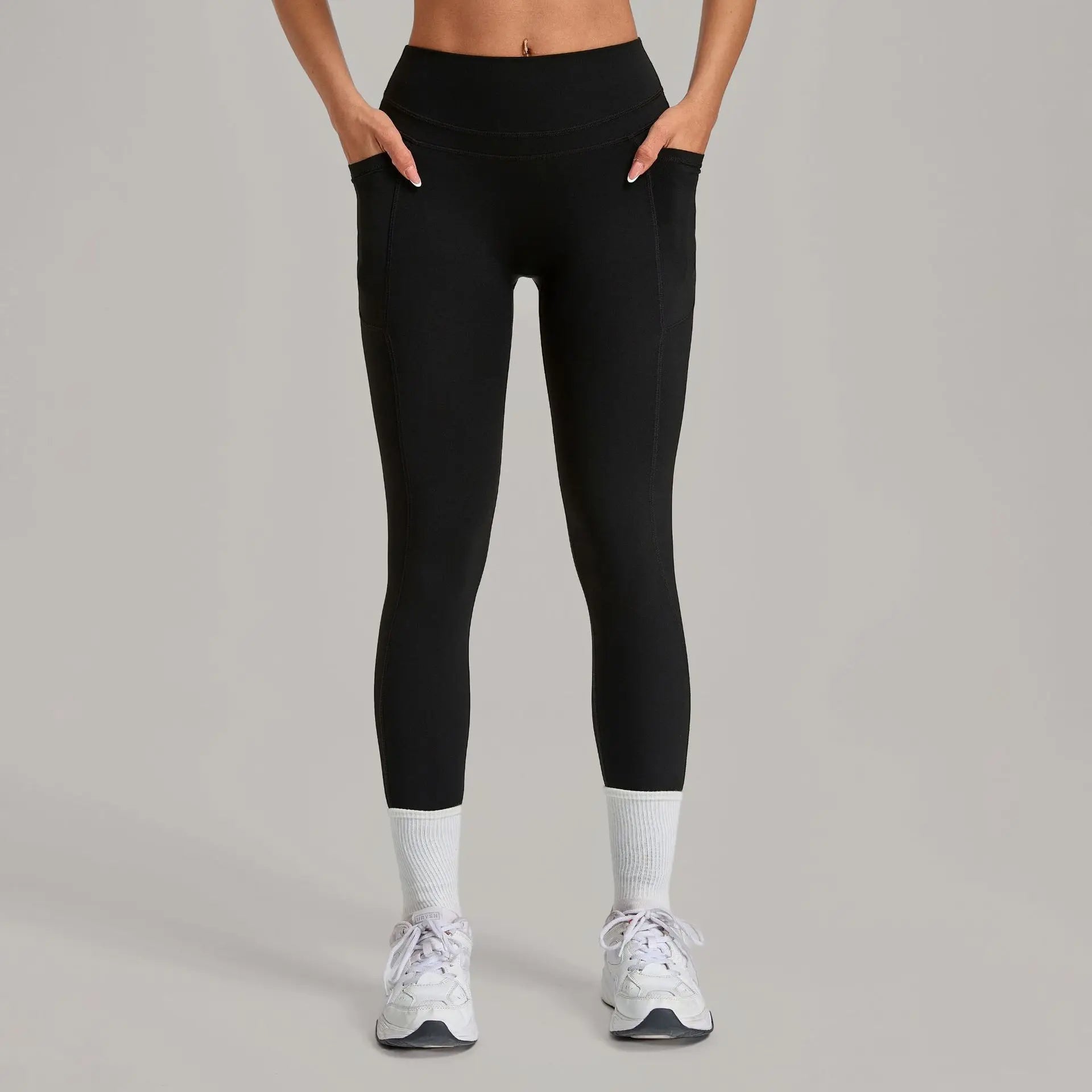Women's Gym High-waisted High-stretch Yoga Pants with Side Pockets Leggings Workout Running Tights Quick-dry Fitness Trousers