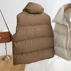 Women Fashion Autumn New 2024 Stand Collar Elegant Down Coats Warm Outerwear Casual Belt Sleeveless Winter Women Vests Jackets