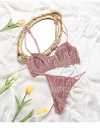 Hot Sale V-shape Underwire Ribbed Women Bra and Briefs Set Polyamide Women Underwear Sets Push-up Bra and Thongs Set